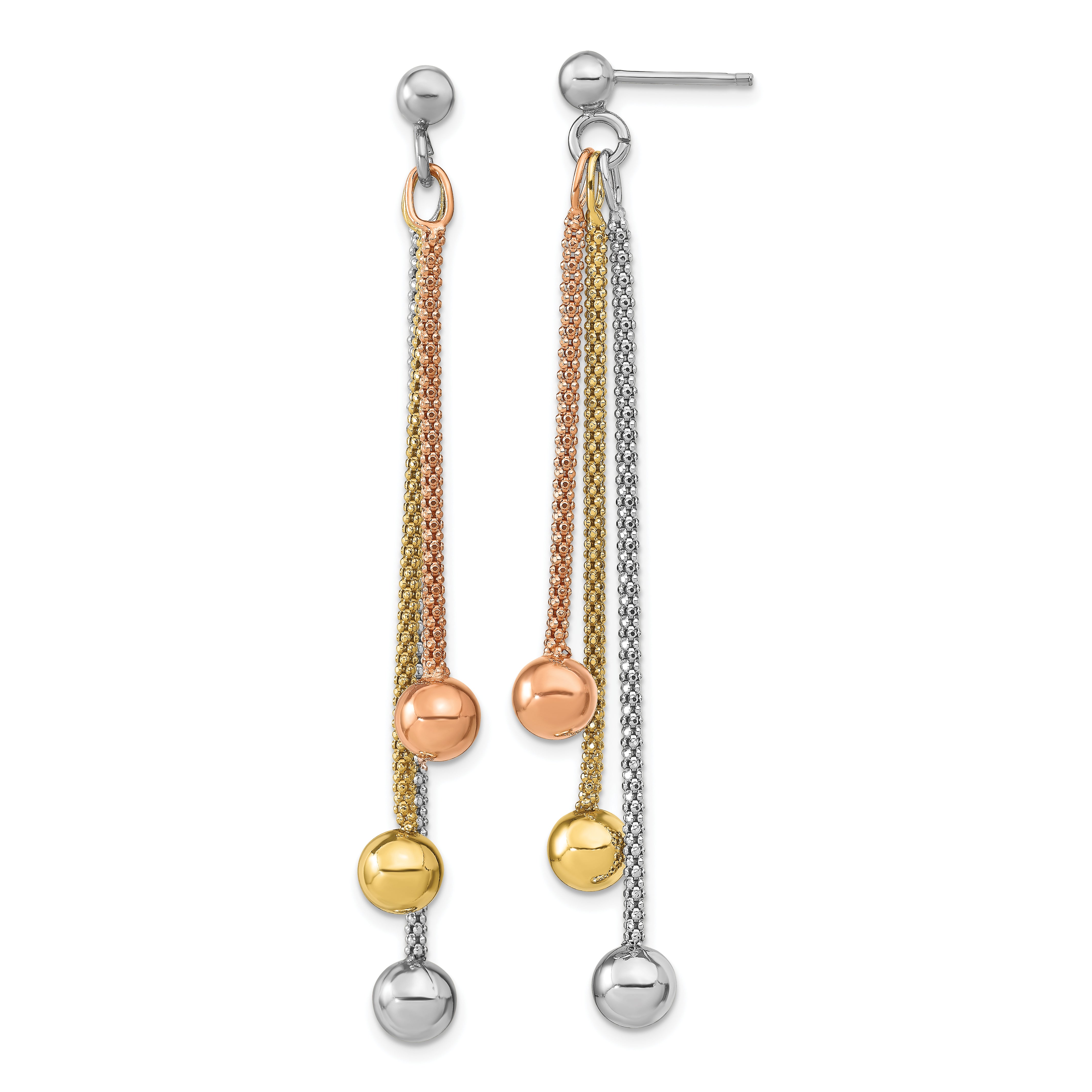 Sterling Silver Rose & Yellow Gold-plated Post Dangle Earrings