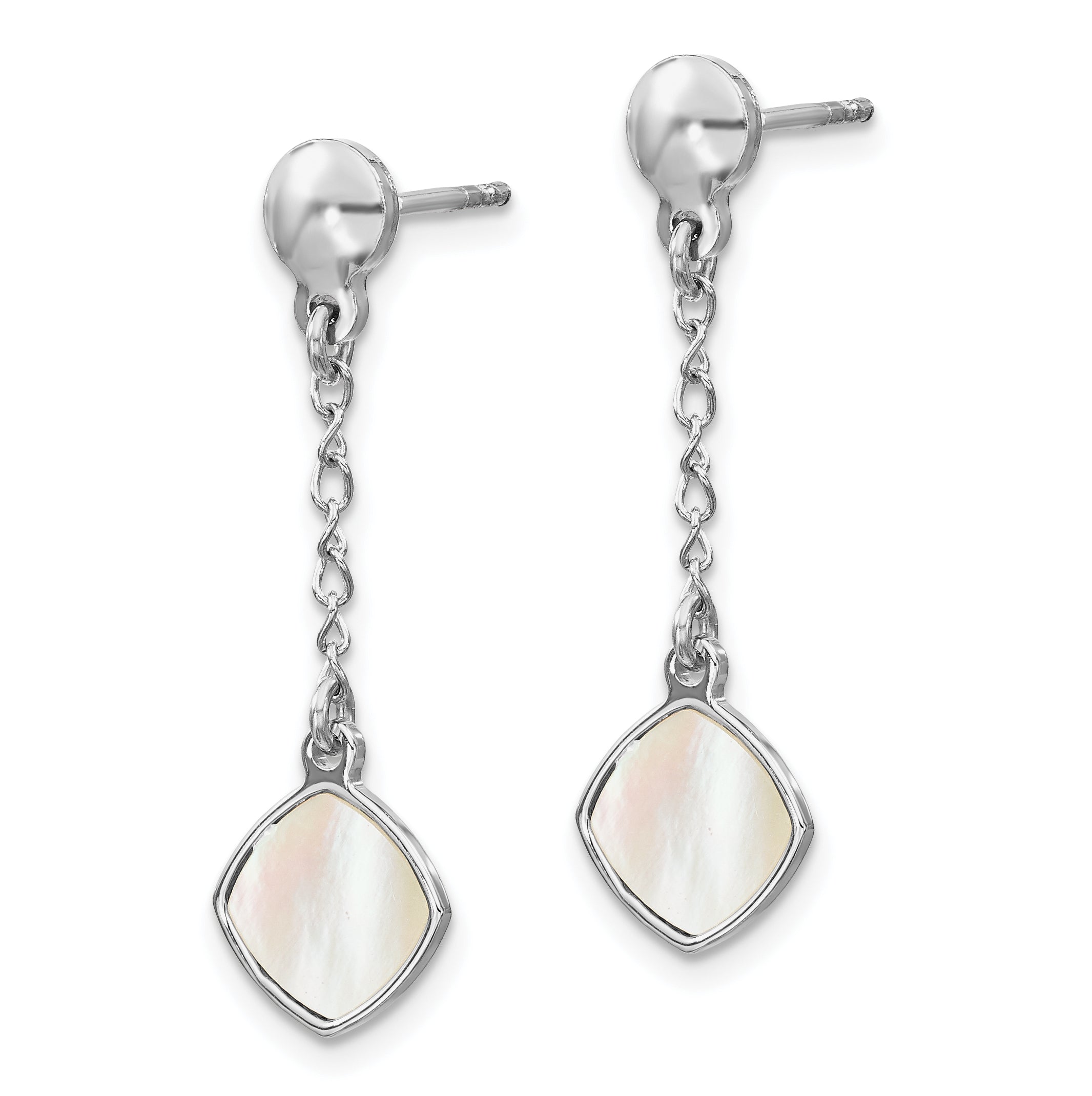 Sterling Silver Rhodium-plated Mother of Pearl Post Dangle Earring