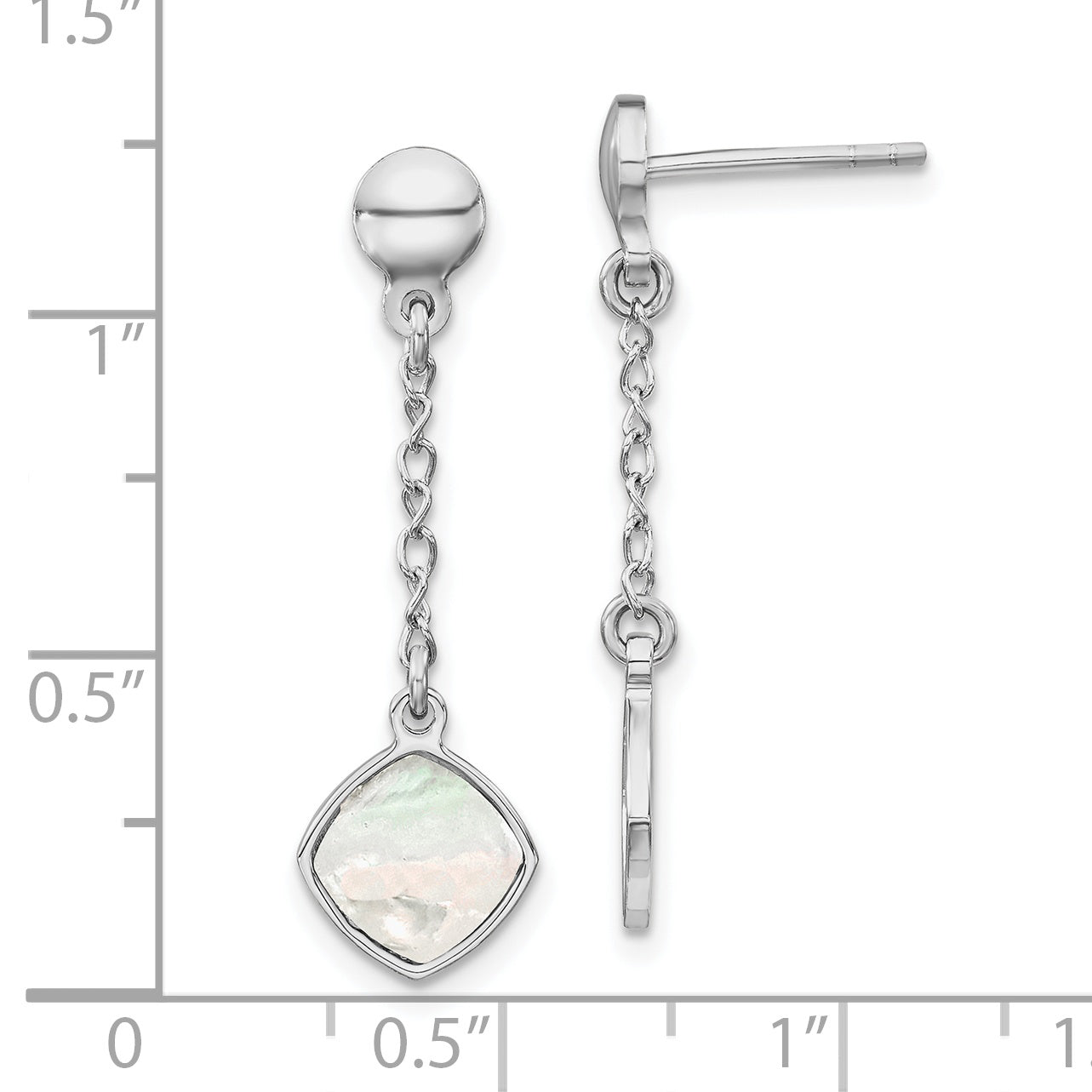 Sterling Silver Rhodium-plated Mother of Pearl Post Dangle Earring