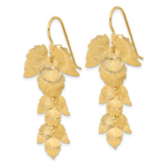 Sterling Silver Gold-plated Etched Leaves Dangle Earrings