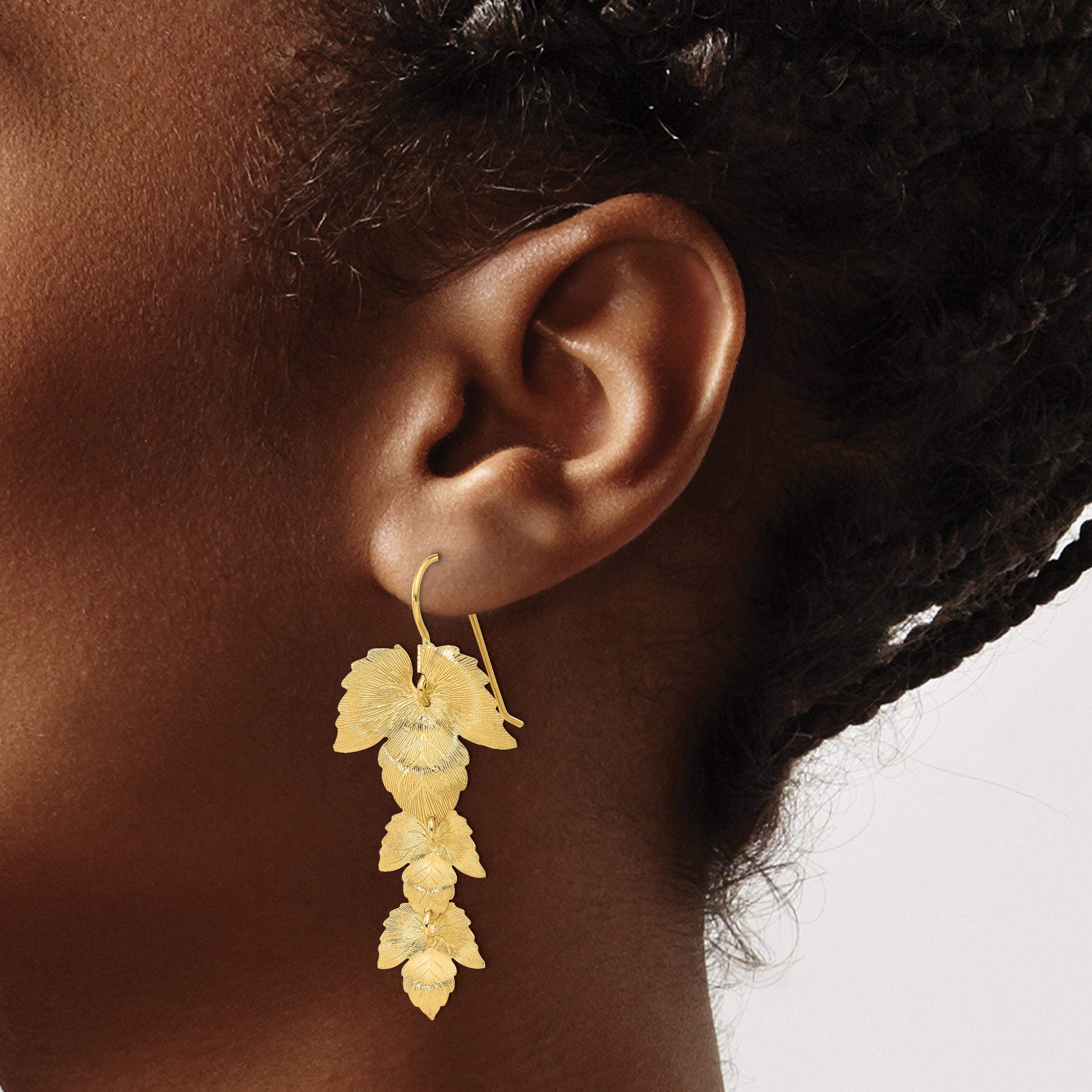 Sterling Silver Gold-plated Etched Leaves Dangle Earrings