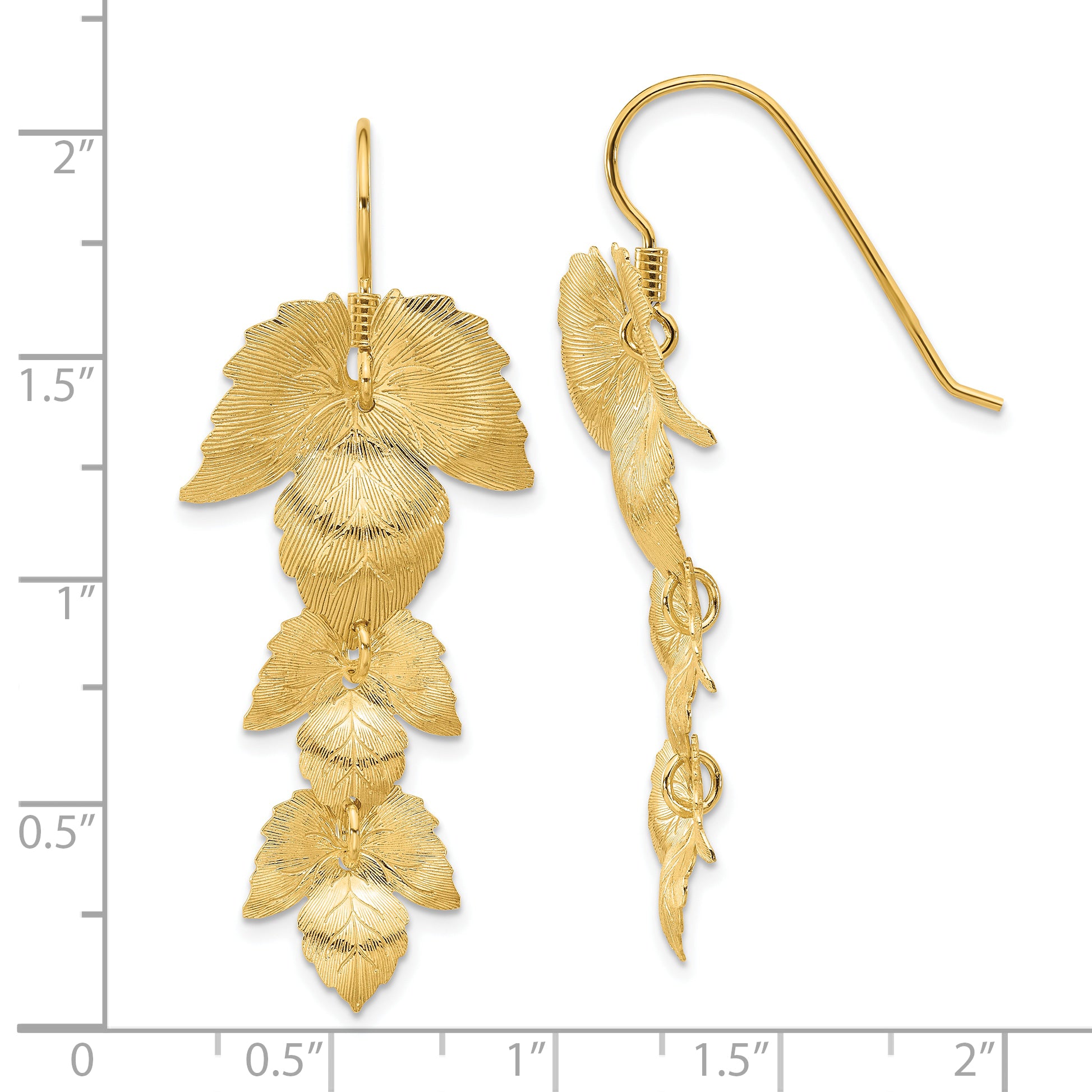 Sterling Silver Gold-plated Etched Leaves Dangle Earrings