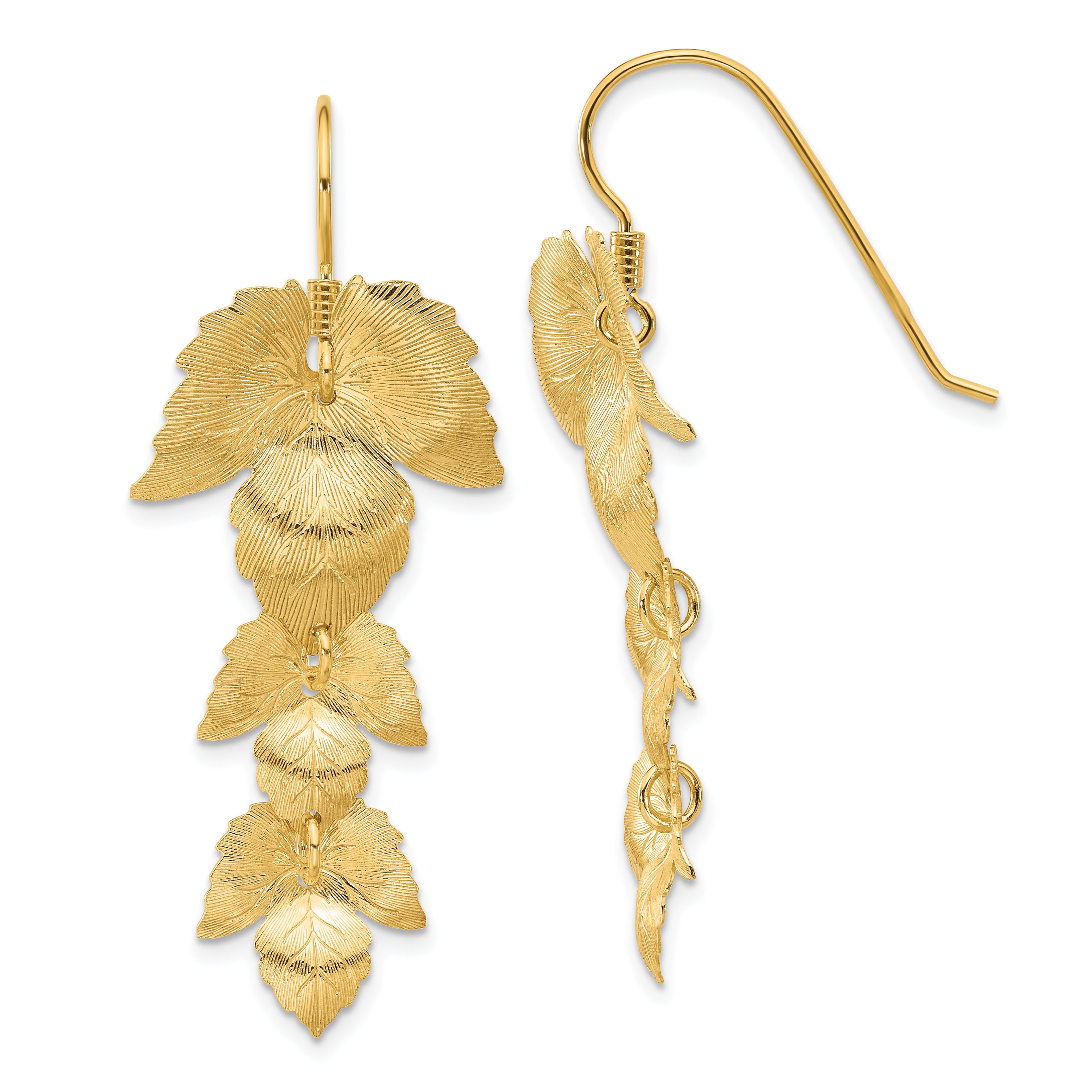 Sterling Silver Gold-plated Etched Leaves Dangle Earrings