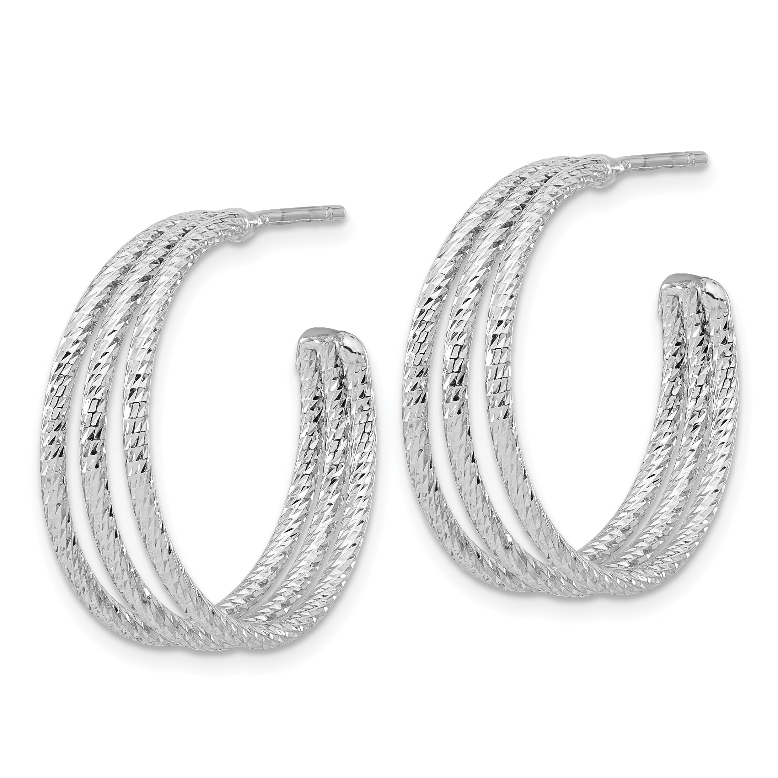 Sterling Silver Rh-plated Diamond Cut J-Hoop Earrings