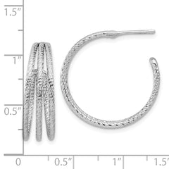 Sterling Silver Rh-plated Diamond Cut J-Hoop Earrings