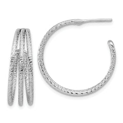 Sterling Silver Rh-plated Diamond Cut J-Hoop Earrings