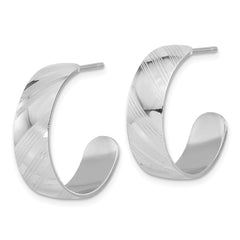 Sterling Silver Rh-plated Etched Stripe Hoop Earrings