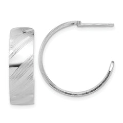 Sterling Silver Rh-plated Etched Stripe Hoop Earrings