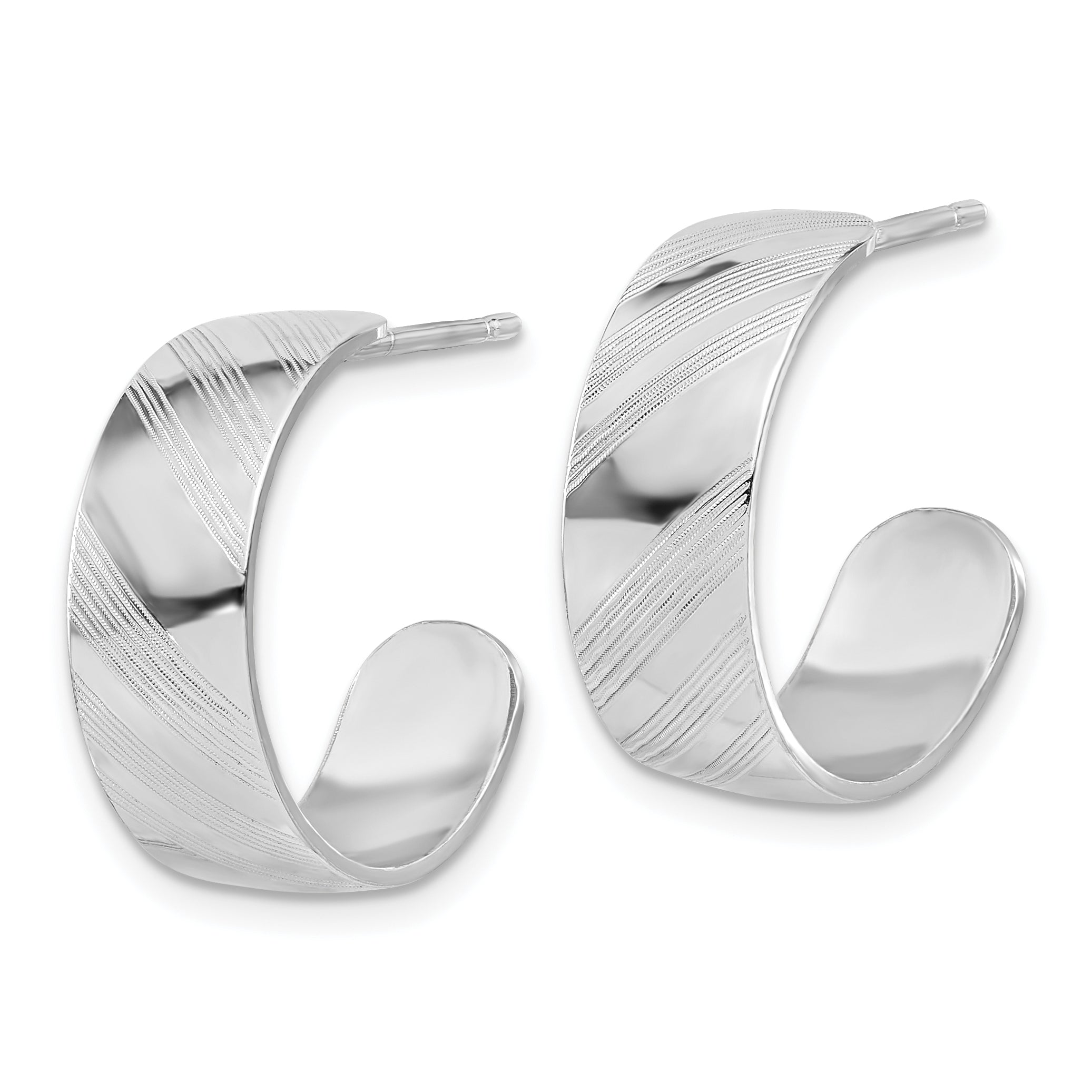 Sterling Silver Rh-plated Etched Stripe Hoop Earrings