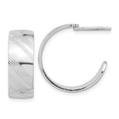 Sterling Silver Rh-plated Etched Stripe Hoop Earrings