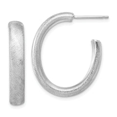 Sterling Silver Rhodium-plated Brushed J-Hoop Post Earrings