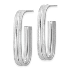 Sterling Silver Rhodium-plated Brushed J-Hoop Post Earrings