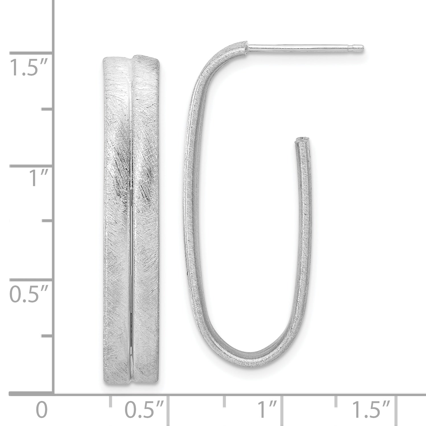 Sterling Silver Rhodium-plated Brushed J-Hoop Post Earrings