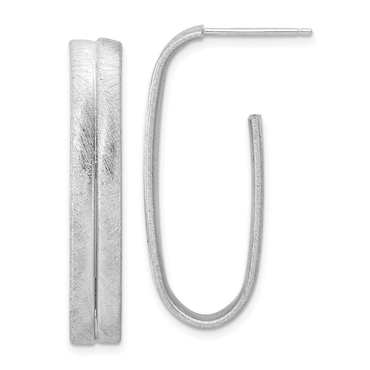 Sterling Silver Rhodium-plated Brushed J-Hoop Post Earrings