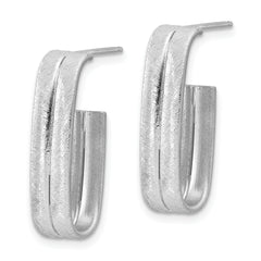 Sterling Silver Rhodium-plated Brushed J-Hoop Post Earrings