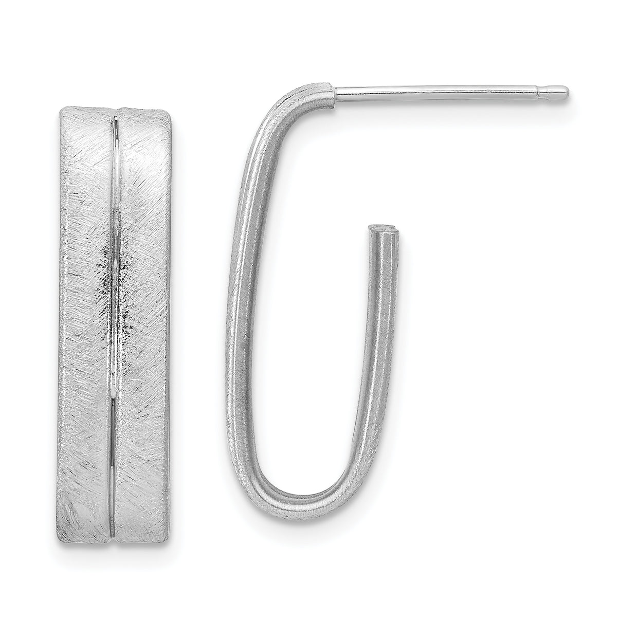 Sterling Silver Rhodium-plated Brushed J-Hoop Post Earrings