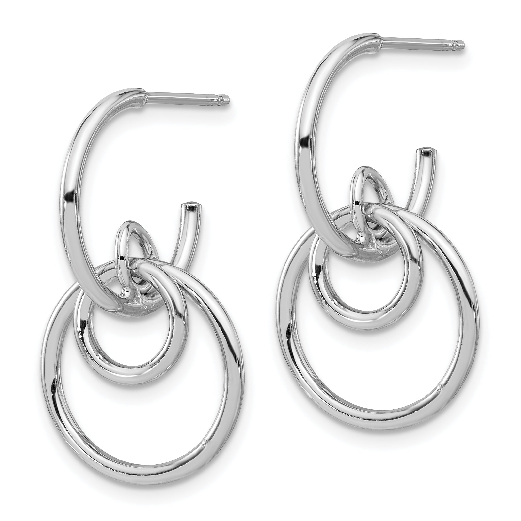 Sterling Silver Rhodium-plated Polished Circles Dangle Post Earrin