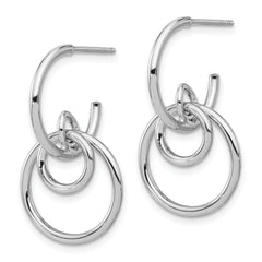 Sterling Silver Rhodium-plated Polished Circles Dangle Post Earrin