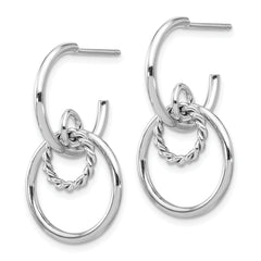 Sterling Silver Rhodium-plated Polished and Textured Post Dangle E