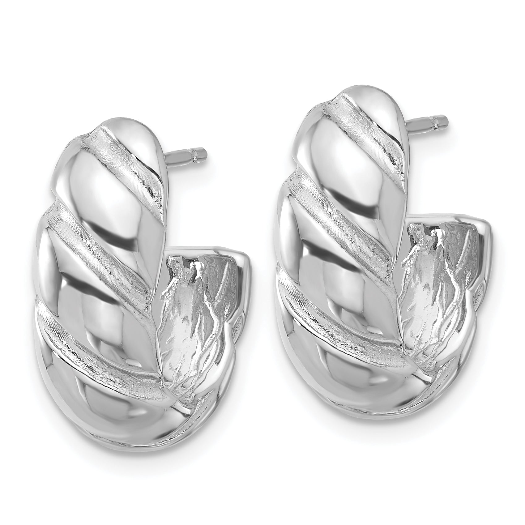 Sterling Silver Rh-plated Polished/Grooved Hollow J-Hoop Earrings