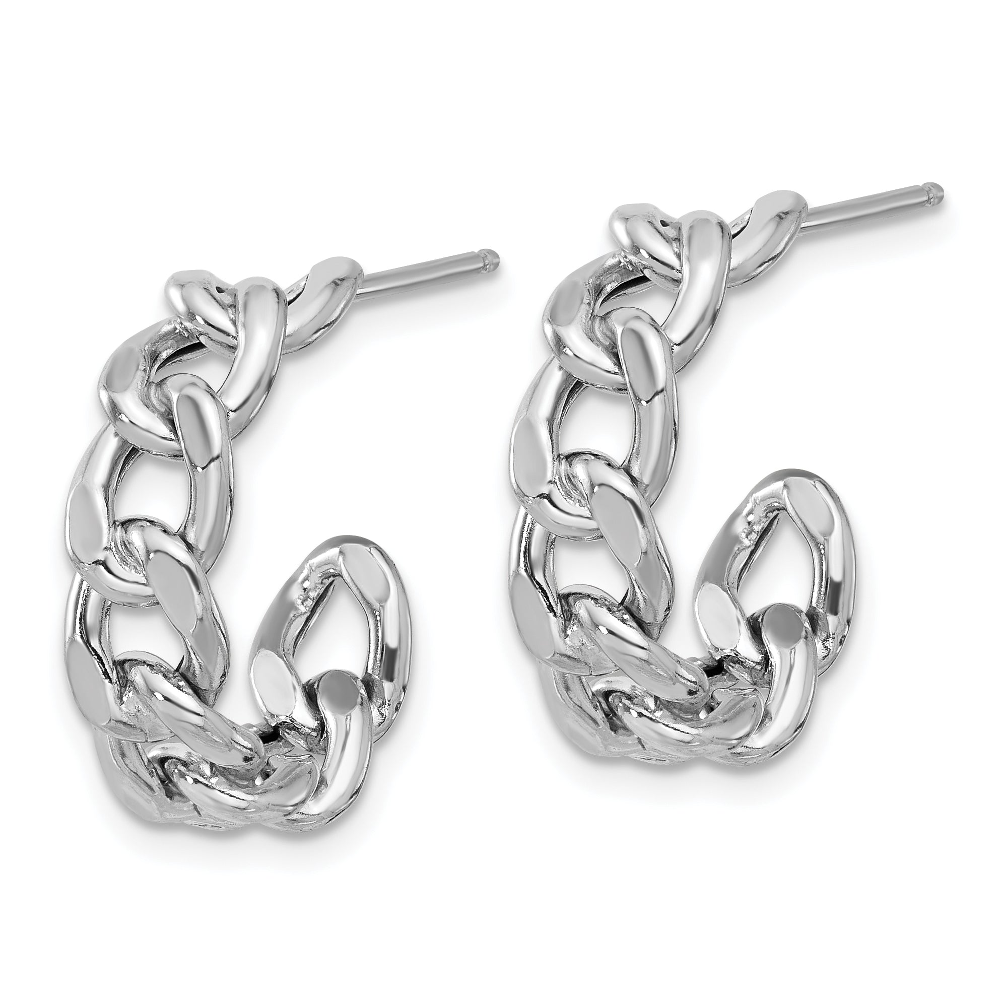 Sterling Silver Rh-plated Polished Curb Chain Post C-Hoop Earrings