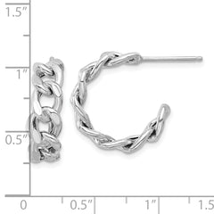 Sterling Silver Rh-plated Polished Curb Chain Post C-Hoop Earrings