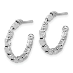 Sterling Silver Rh-plated Polished/Hammered J-Hoop Post Earrings