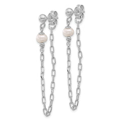 Sterling Silver RH-plat FWC Pearl Front/Back Chain Dangle Earrings