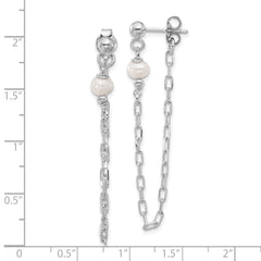 Sterling Silver RH-plat FWC Pearl Front/Back Chain Dangle Earrings