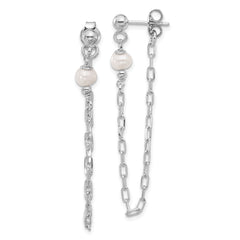 Sterling Silver RH-plat FWC Pearl Front/Back Chain Dangle Earrings