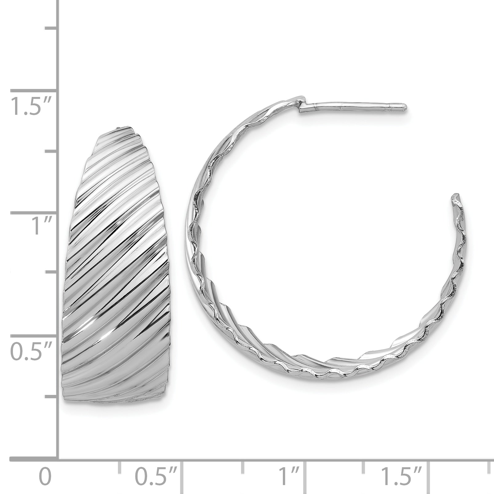 Sterling Silver Rh-plat Polished Grooved Left/Right J-Hoop Earring