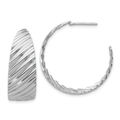 Sterling Silver Rh-plat Polished Grooved Left/Right J-Hoop Earring