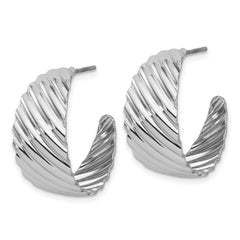 Sterling Silver Rh-plat Polished Grooved Left/Right J-Hoop Earring