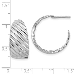 Sterling Silver Rh-plat Polished Grooved Left/Right J-Hoop Earring