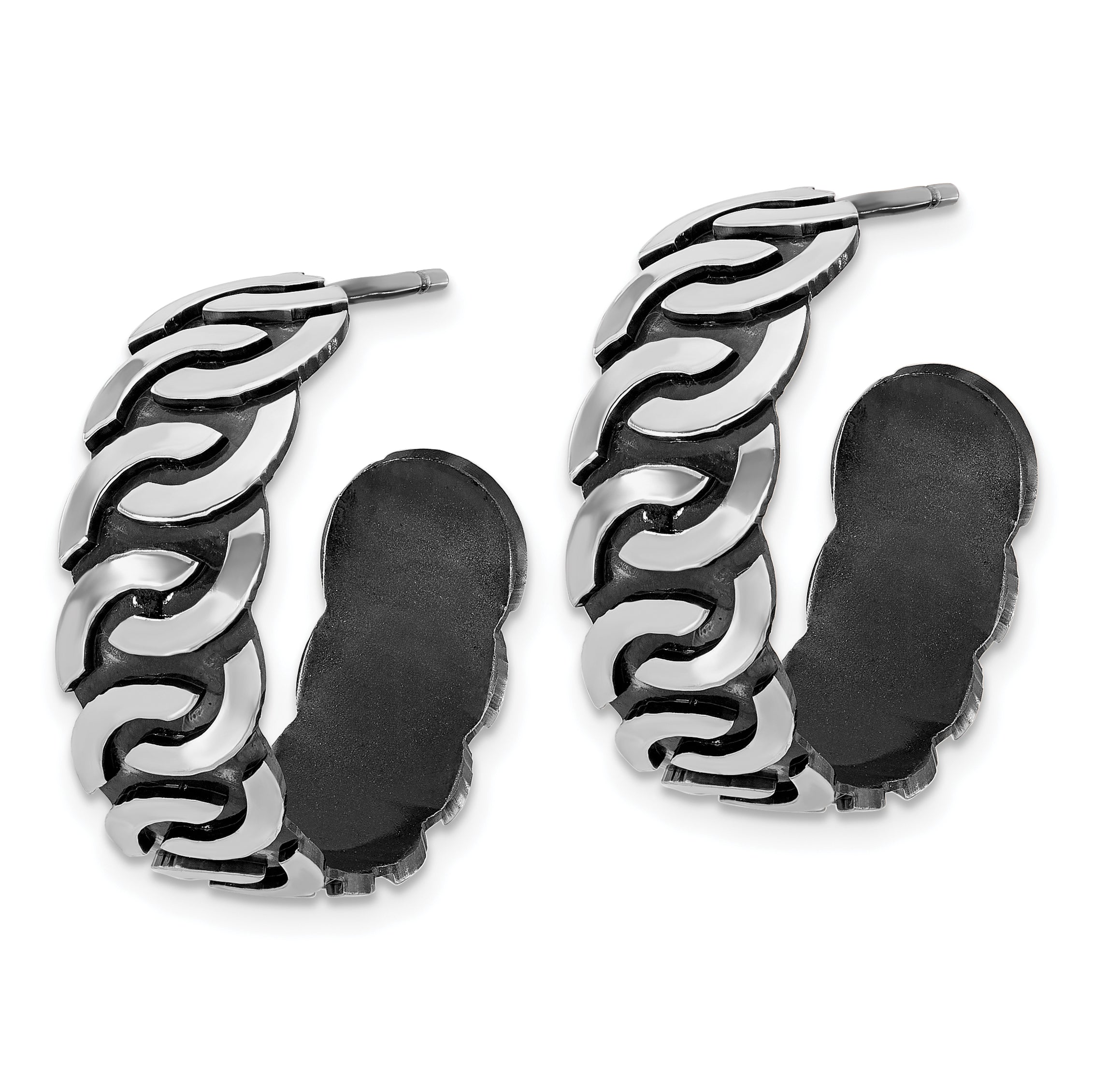 Sterling Silver Antiqued Burnished Polished J-Hoop Earrings