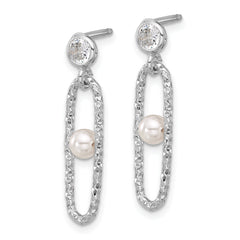 Sterling Silver Rhodium-plated CZ and Crystal Pearl Dangle Earring