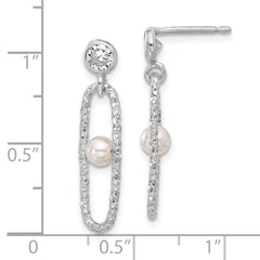 Sterling Silver Rhodium-plated CZ and Crystal Pearl Dangle Earring