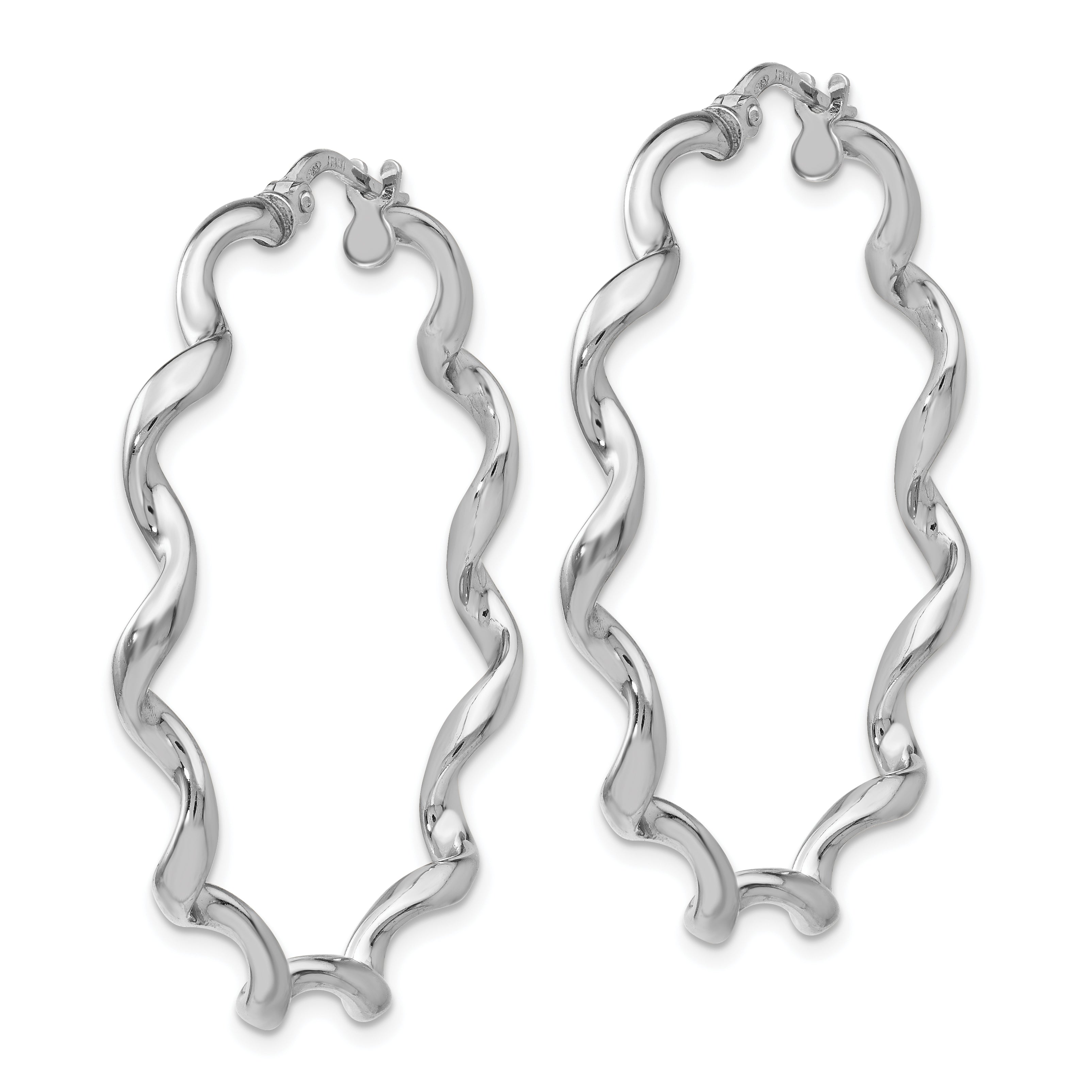 Sterling Silver 925 Twisted Hoop Earrings with Rhodium Polish