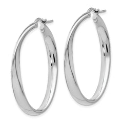 Sterling Silver 925 Twisted Oval Hoop Earrings with Polished Rhodium Finish