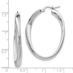 Sterling Silver 925 Twisted Oval Hoop Earrings with Polished Rhodium Finish