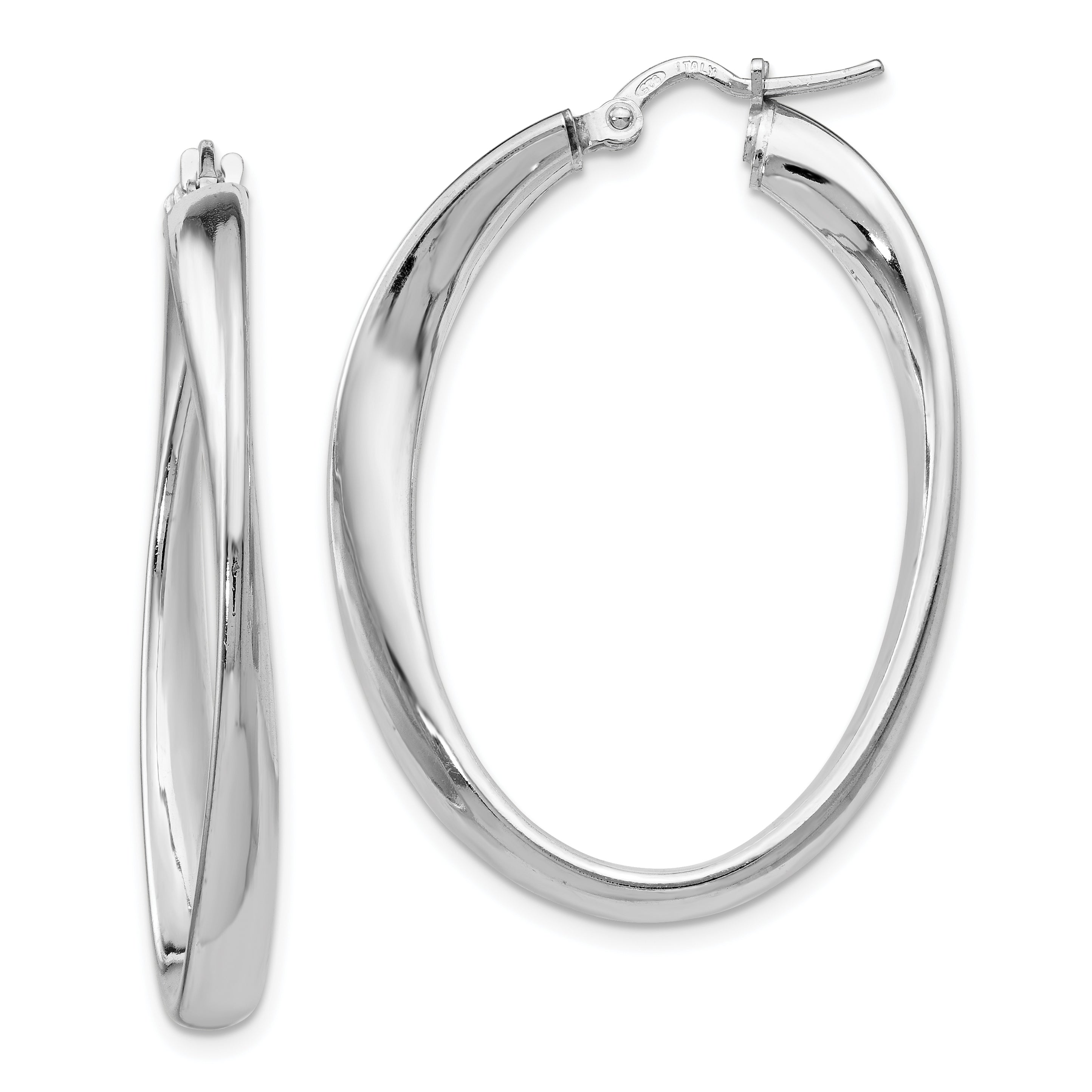 Sterling Silver Polished Twisted Oval Hoop Earrings