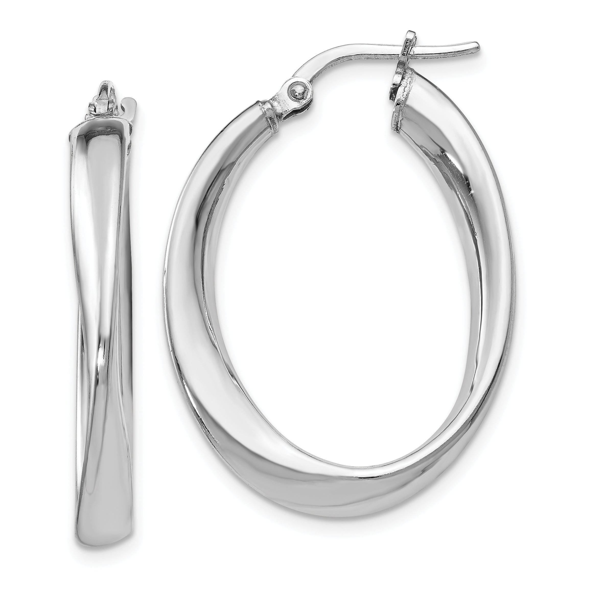 Sterling Silver Polished Twisted Oval Hoop Earrings