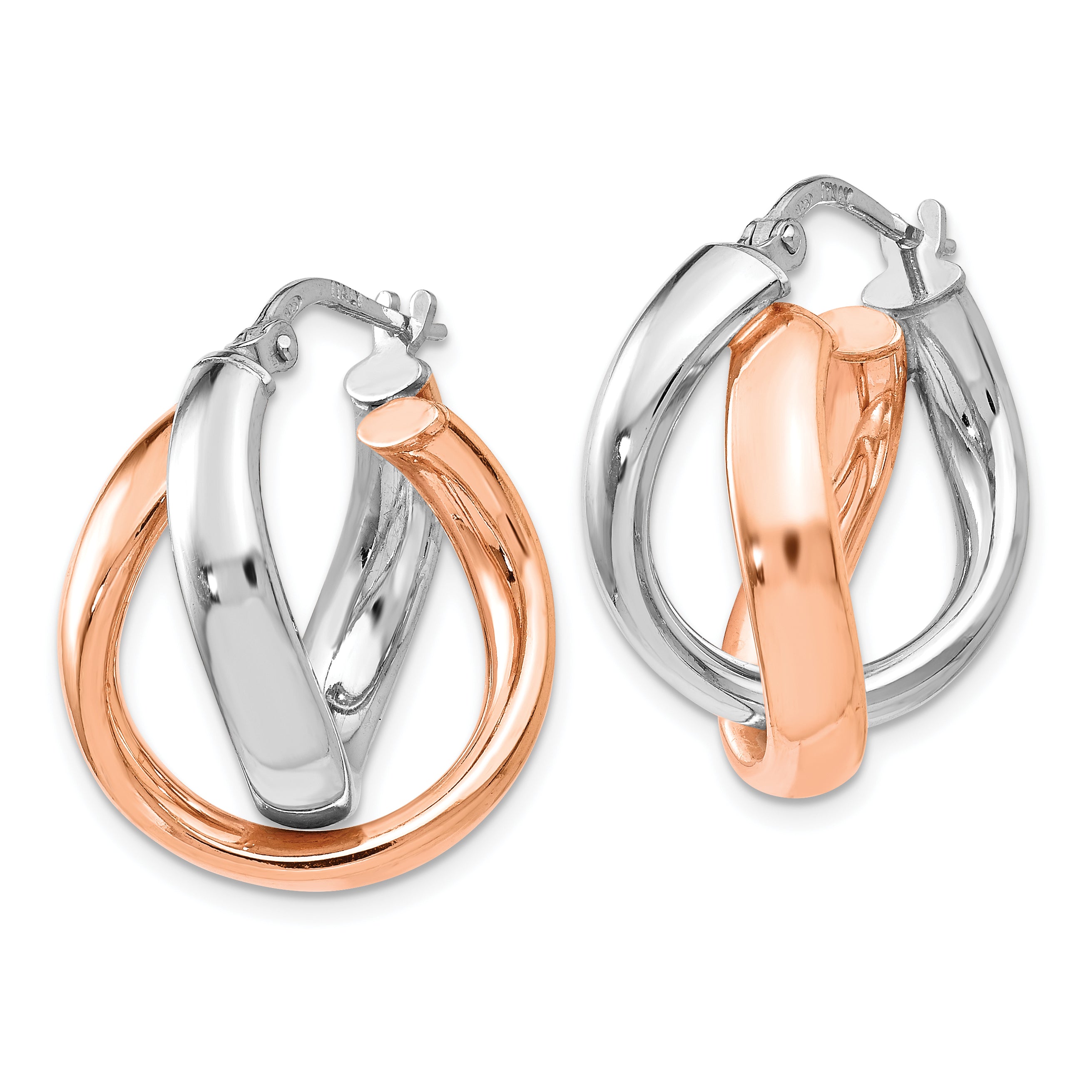 Sterling Silver Rose Gold-Plated Double Hoop Earrings with Polished Finish