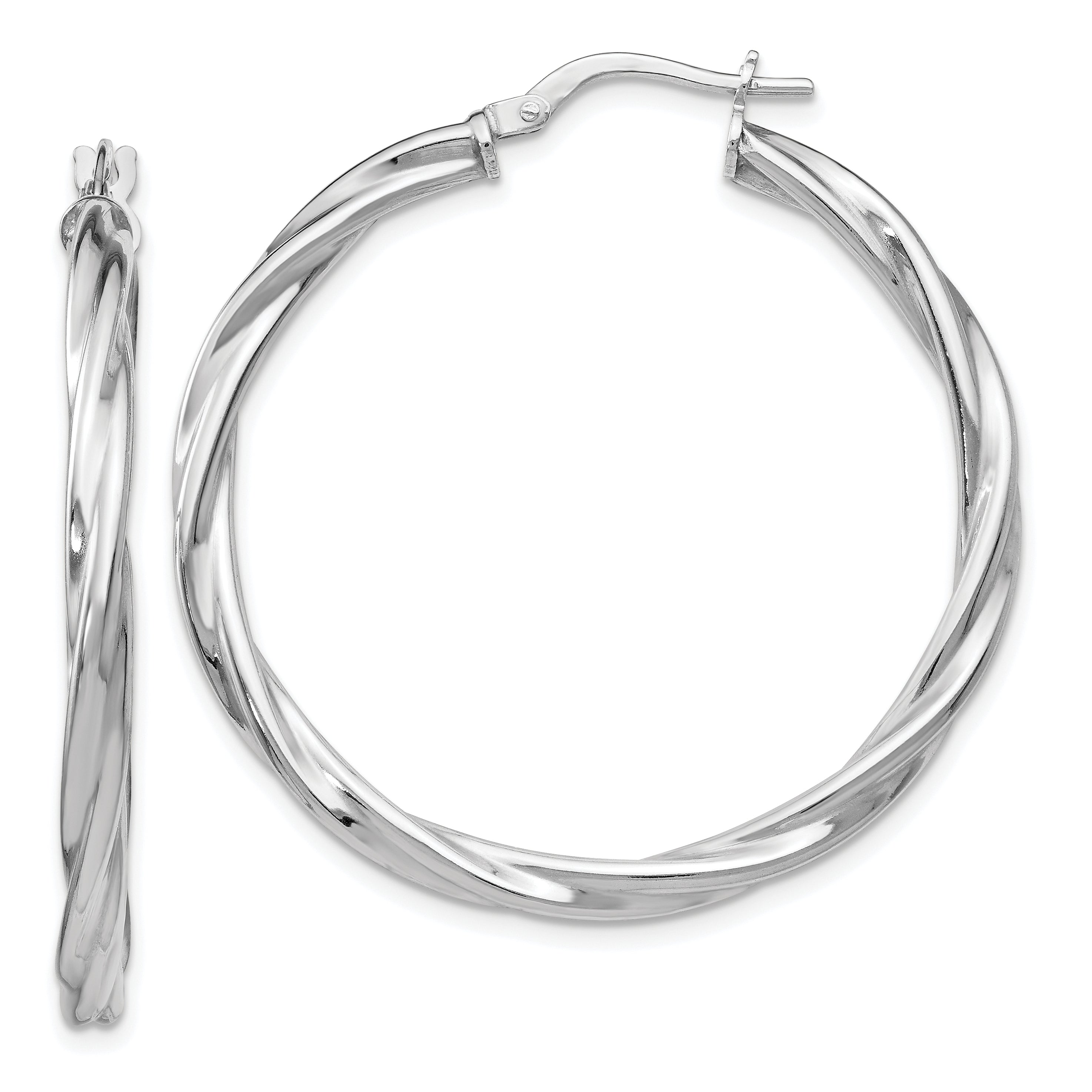 Sterling Silver Polished Twisted Hinged Hoop Earrings