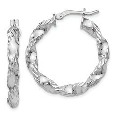 Sterling Silver Polished Twisted Hinged Hoop Earrings