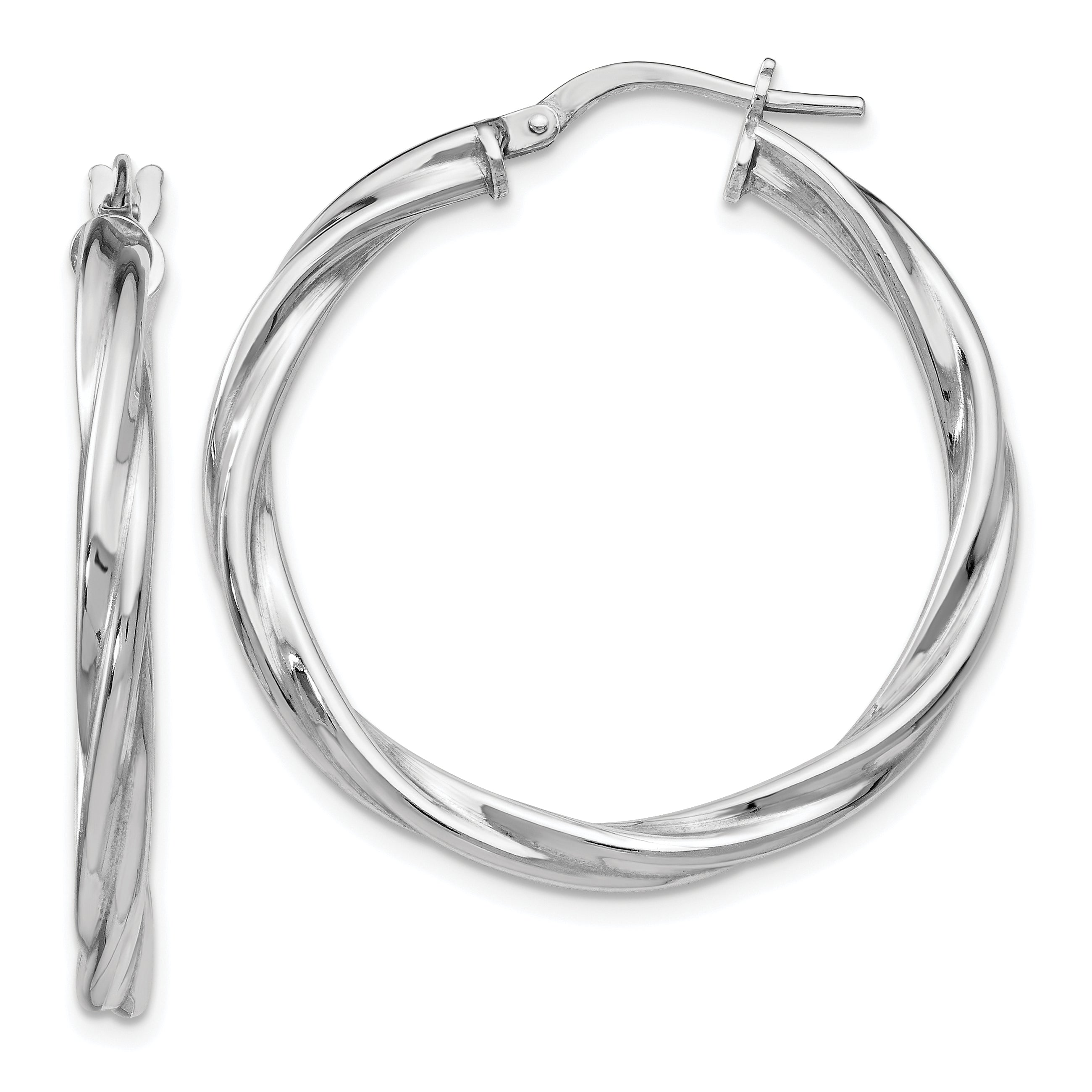 Sterling Silver Polished Twisted Hinged Hoop Earrings