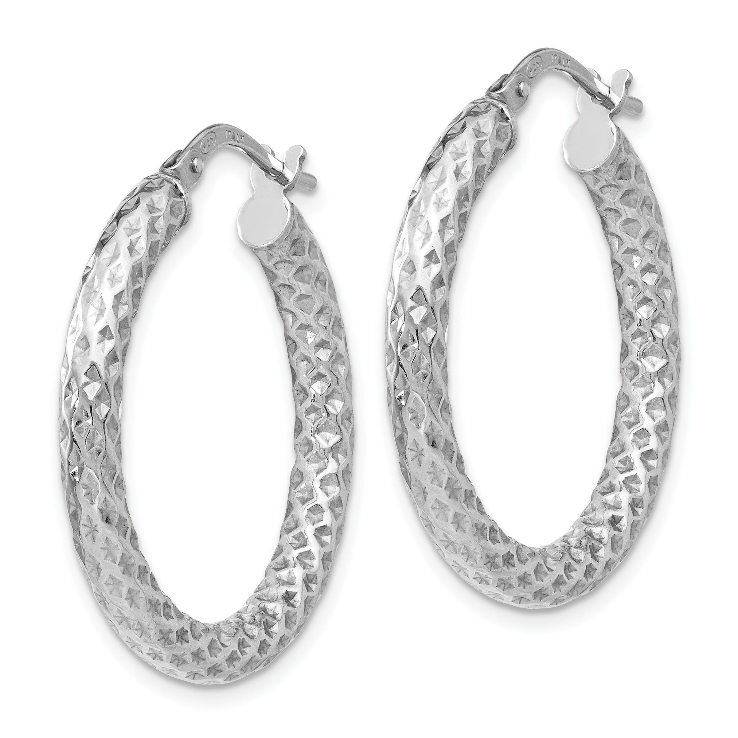 Sterling Silver 925 Women's Polished Textured Hoop Earrings