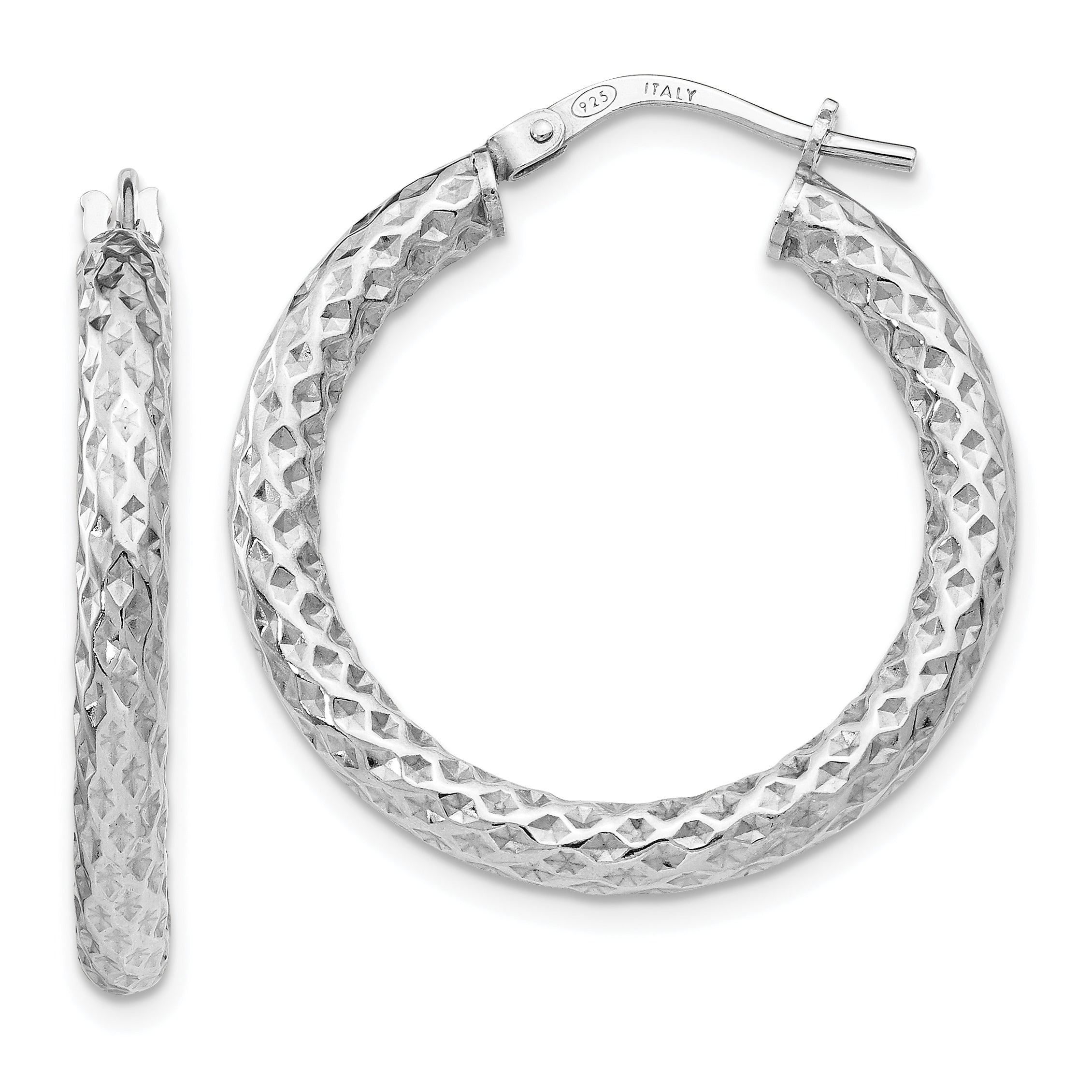 Sterling Silver Polished & Textured Hinged Hoop Earrings