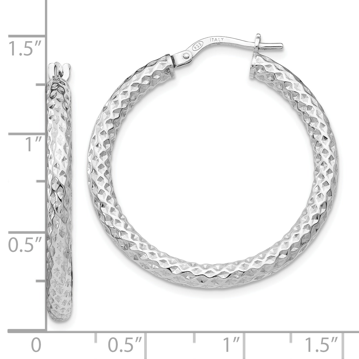 Sophia Jewelers Sterling Silver Hoop Earrings with Polished Textured Rhodium Finish