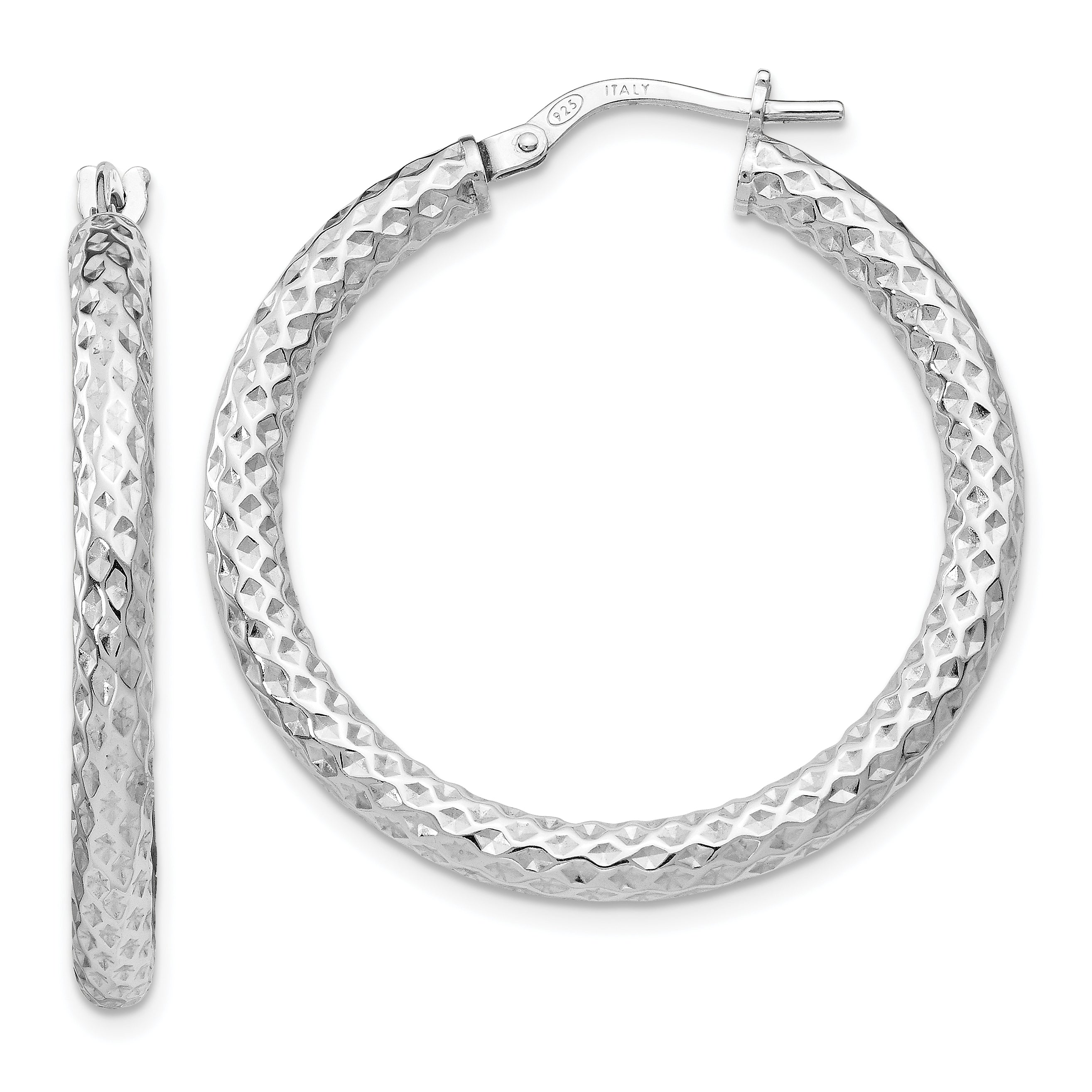 Sterling Silver Polished & Textured Hinged Hoop Earrings